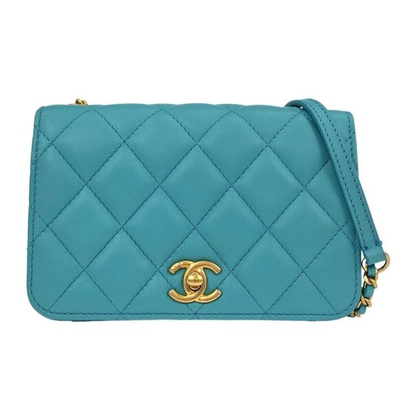 Chanel Light Blue Lambskin Turnlock Full Flap Shoulder Bag - Picture 1 of 10